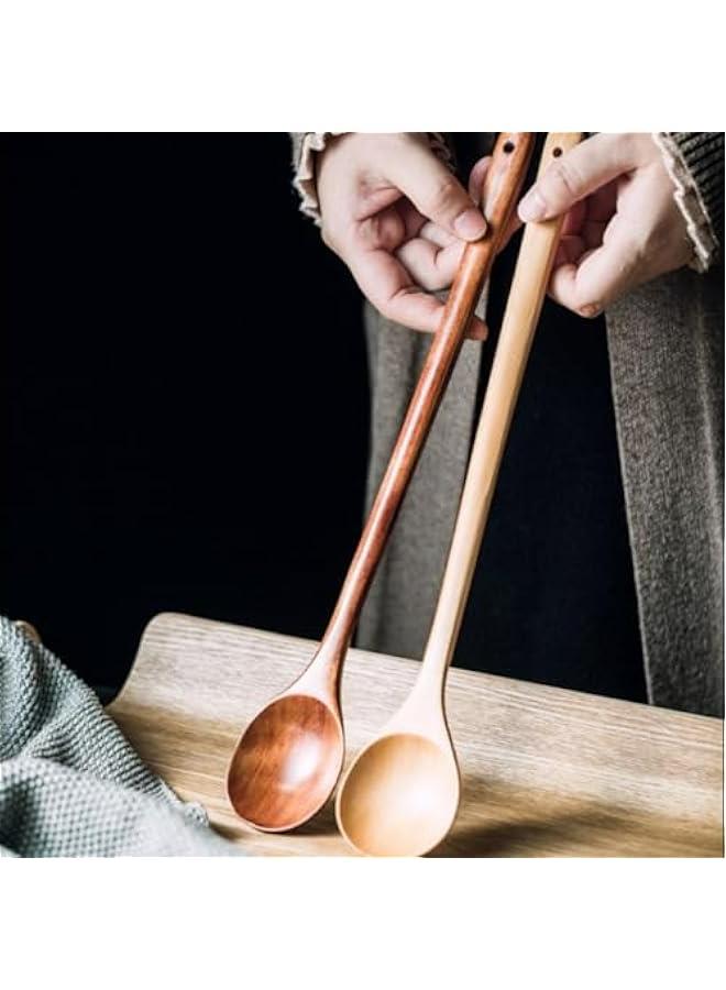 2Pcs Wooden Kitchen Utensils- 13 Inch Long Handle Beech Wood Cooking Spoon - Wooden Cooking Utensils for Mixing in Big Stock Pots Cauldron,Solid Beechwood Spoon - Image 1