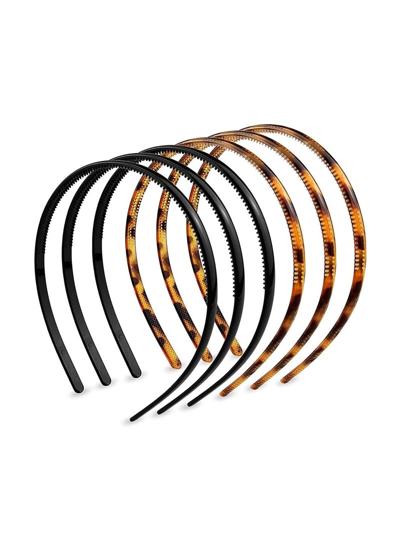 إسكدنيا عصابات رأس بلاستيكية ، عصابات شعر بلاستيكية من الراتينج ، عصابة رأس مضادة للانزلاق مع أسنان ، عصابات رأس أغطية رأس للفتيات (6 قطع ، قهوة بطبعة جلد النمر ، أسود) - Image 1