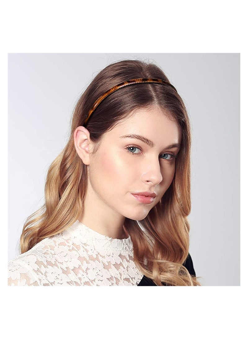 إسكدنيا عصابات رأس بلاستيكية ، عصابات شعر بلاستيكية من الراتينج ، عصابة رأس مضادة للانزلاق مع أسنان ، عصابات رأس أغطية رأس للفتيات (6 قطع ، قهوة بطبعة جلد النمر ، أسود) - Image 3