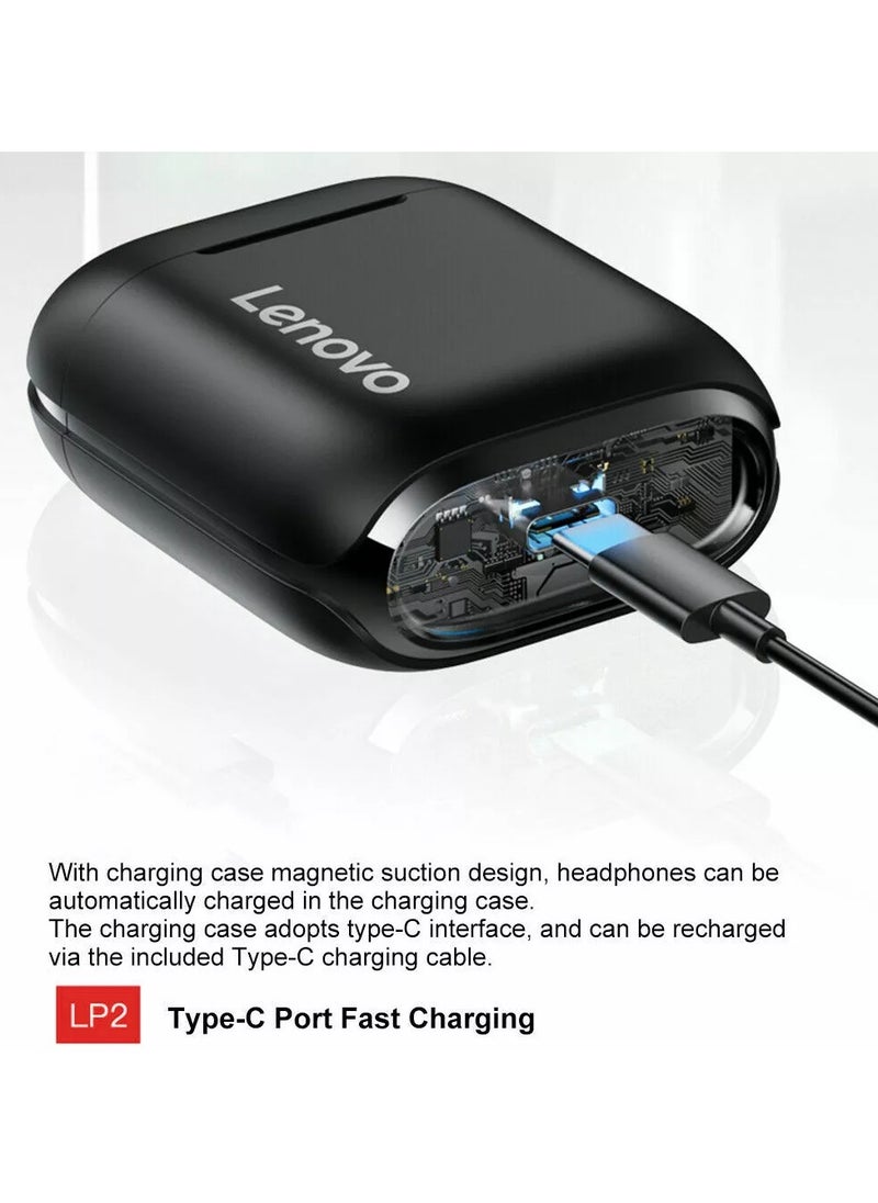 Lenovo Group Limited LP2 TWS Wireless Bluetooth 5.0 Earphone Dual Stereo Bass Touch Headphones With Mic Black  - Image 5