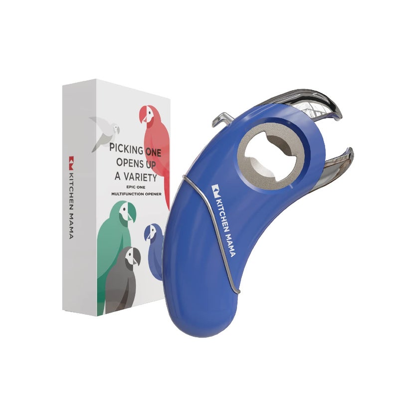 Kitchen Mama Epic One Multifunction Opener Magnetic Bottle Opener Beer and Soda Can Opener Pull Tab and Jar Opener for Weak Hands and Arthritis Blue