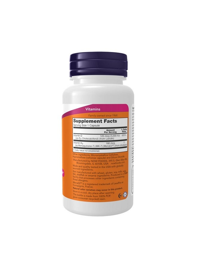 NOW Supplements, Mega D-3 & MK-7, 5000 IU / 180 mcg, Bone & Cardiovascular Support*, Vitamins K-3 & K-2, 120 Capsules - Image 2