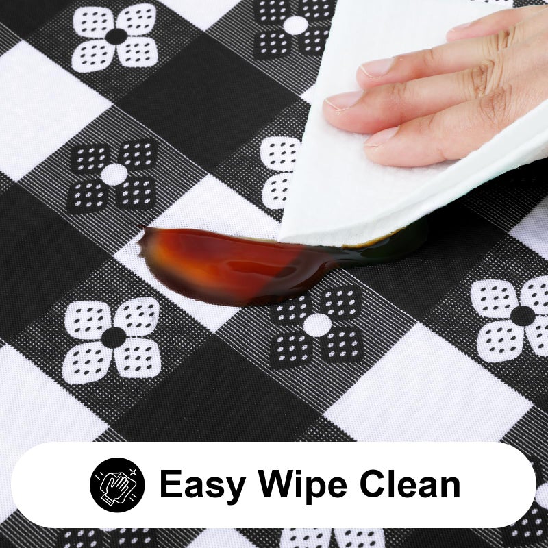 Spotjoy Rectangle Vinyl Table Cloth, Waterproof Elastic Fitted Tablecloth with Flannel Backing, Plastic Table Cover for Picnic, Camping, Outdoor (Black & White, 30"x72") - Image 4