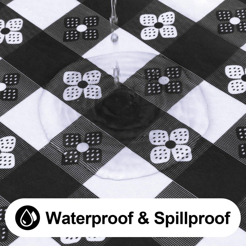 Spotjoy Rectangle Vinyl Table Cloth, Waterproof Elastic Fitted Tablecloth with Flannel Backing, Plastic Table Cover for Picnic, Camping, Outdoor (Black & White, 30"x72") - Image 3