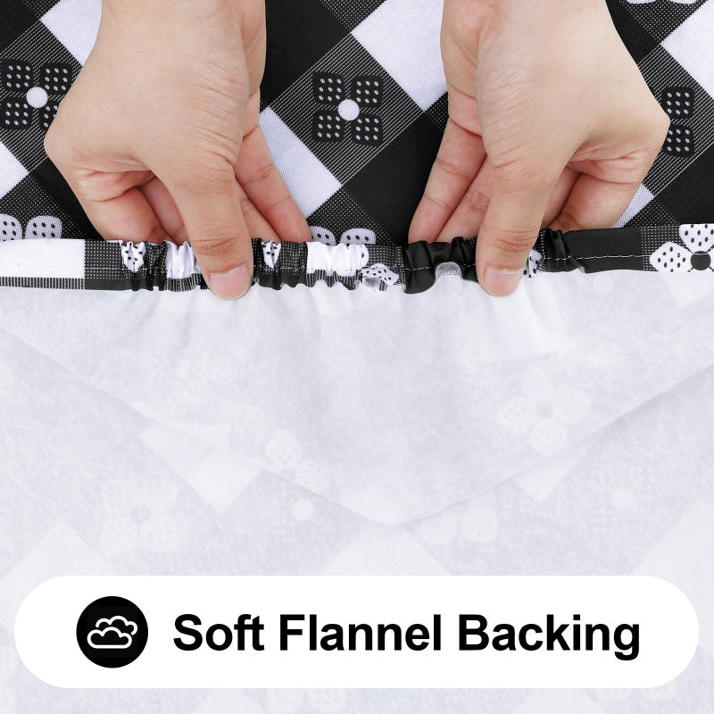 Spotjoy Rectangle Vinyl Table Cloth, Waterproof Elastic Fitted Tablecloth with Flannel Backing, Plastic Table Cover for Picnic, Camping, Outdoor (Black & White, 30"x72") - Image 5