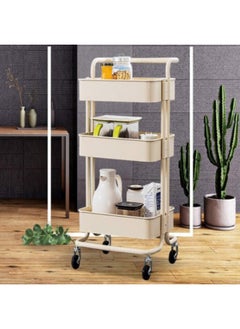 Generic Steel trolley with wheels, 3 multi-purpose floors, beige color  - Image 2