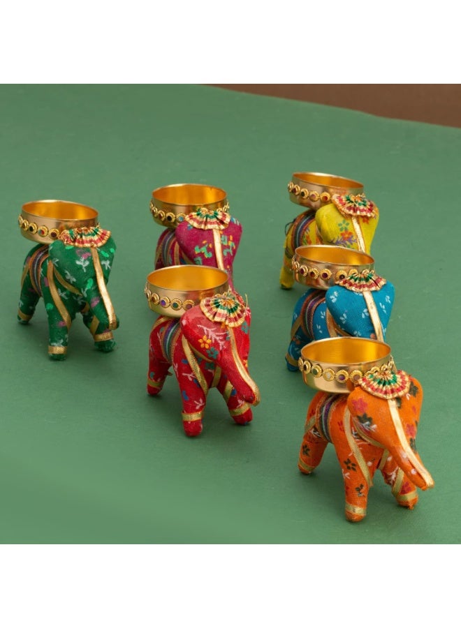معرض جيه إتش حامل شموع على شكل فيل مصنوع يدويًا من مواد معاد تدويرها من JH Gallery، قطعة ديكور منزلية مثالية لاحتفالات ديوالي (متعدد الألوان، 8 × 5 × 10 سم) - عبوة من 6 قطع - Image 3