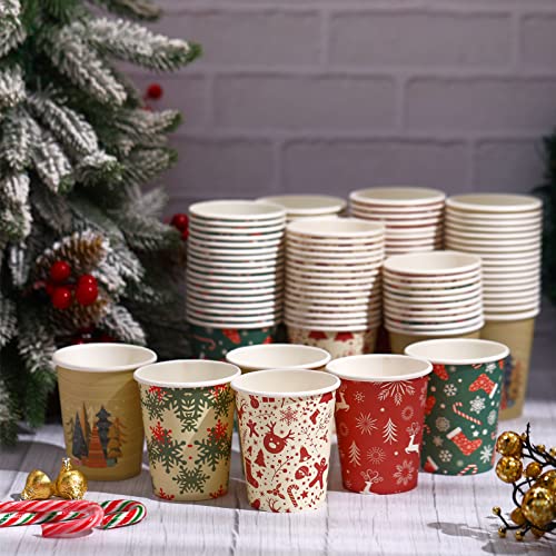 Sawysine 100 Pcs Christmas Paper Cups Disposable Cup 9 oz Christmas Coffee Cup Hot Chocolate Tea Drinking Paper Cups Xmas Party Supplies for Holiday Party Xmas Hot Cold Beverages - Image 3