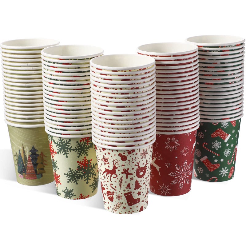 Sawysine 100 Pcs Christmas Paper Cups Disposable Cup 9 oz Christmas Coffee Cup Hot Chocolate Tea Drinking Paper Cups Xmas Party Supplies for Holiday Party Xmas Hot Cold Beverages - Image 2