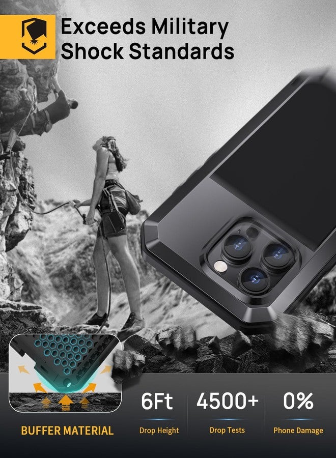 جراب Lanhiem لهاتف iPhone 16 Pro، جراب معدني متين مقاوم للصدمات مع واقي شاشة زجاجي مدمج، غطاء حماية قوي 360 درجة كامل الجسم مقاوم للغبار لهاتف iPhone 16 Pro 6.3 بوصة، أسود - Image 3