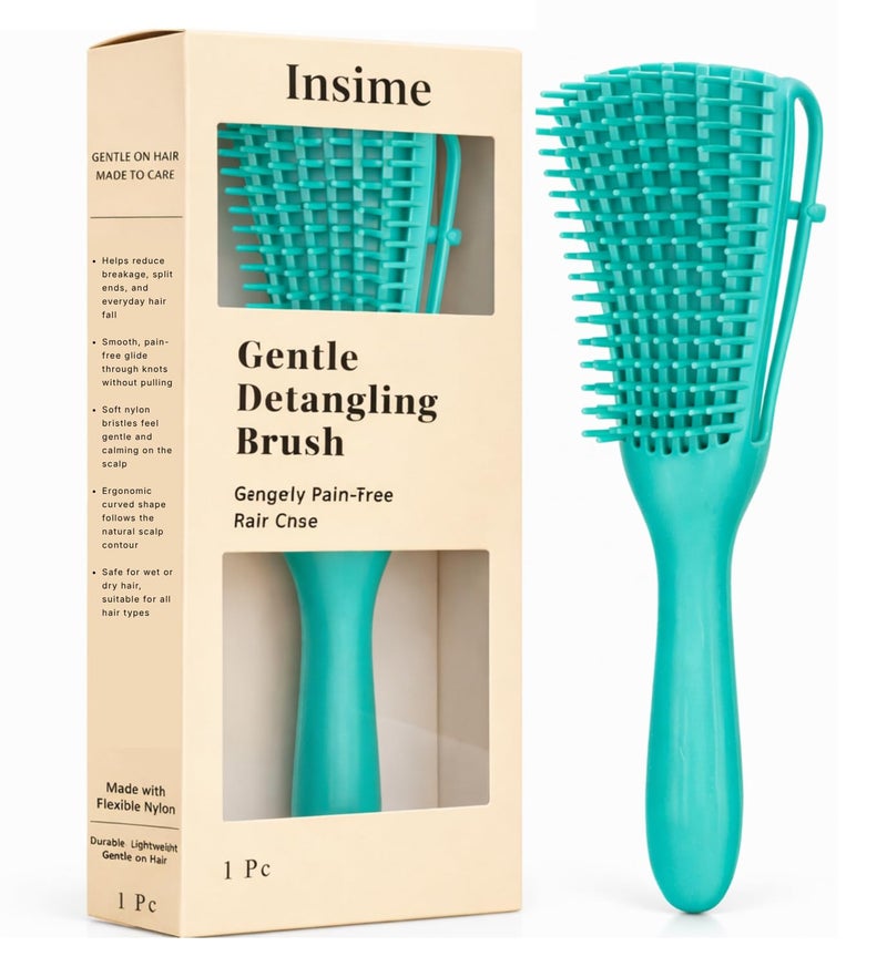 INSIME Detangler hair brush for curly hair comb for Women Men & Kids | Comb for curly wavy hair Pain Free hair detangling brush | Curl brush for hair styling Dry & Wet hair brush | (Sea Green) - Image 1
