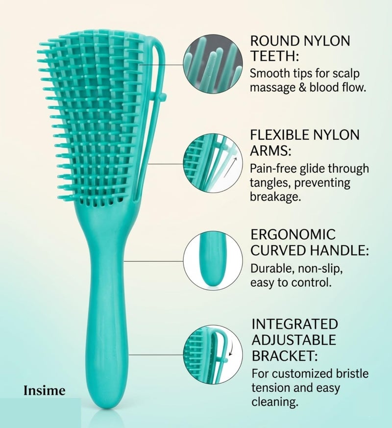 INSIME Detangler hair brush for curly hair comb for Women Men & Kids | Comb for curly wavy hair Pain Free hair detangling brush | Curl brush for hair styling Dry & Wet hair brush | (Sea Green) - Image 2