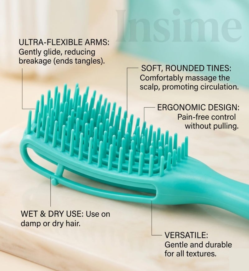 INSIME Detangler hair brush for curly hair comb for Women Men & Kids | Comb for curly wavy hair Pain Free hair detangling brush | Curl brush for hair styling Dry & Wet hair brush | (Sea Green) - Image 4