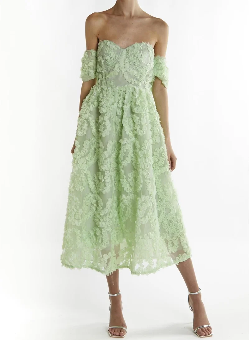 True Decadence  Sage-Green Amelia Bardot Bust Cup Midi Dress for Women | Best Price UAE