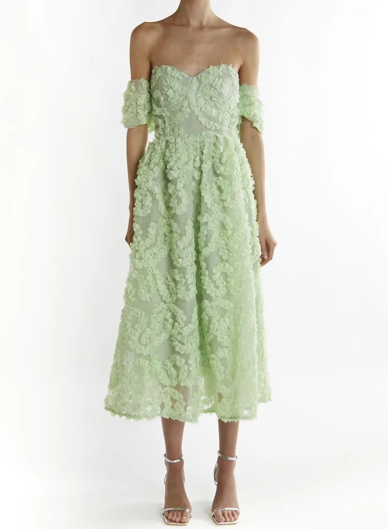 Sage-Green Amelia Bardot Bust Cup Midi Dress