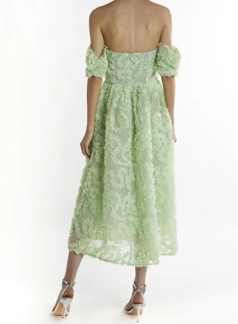True Decadence  Sage-Green Amelia Bardot Bust Cup Midi Dress for Women | Best Price UAE