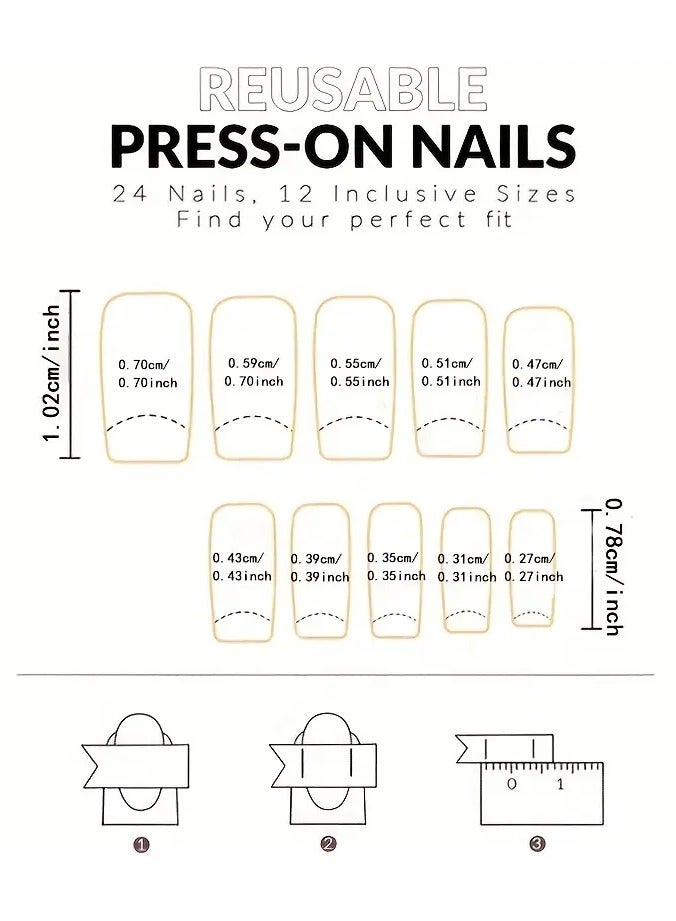 ORiTi 24 قطعة أظافر باليه فرنسية بيضاء حافة لاصقة - أظافر مزيفة متوسطة الطول على شكل تابوت للنساء والفتيات والمراهقات - تشمل لاصق وملف أظافر - Image 3