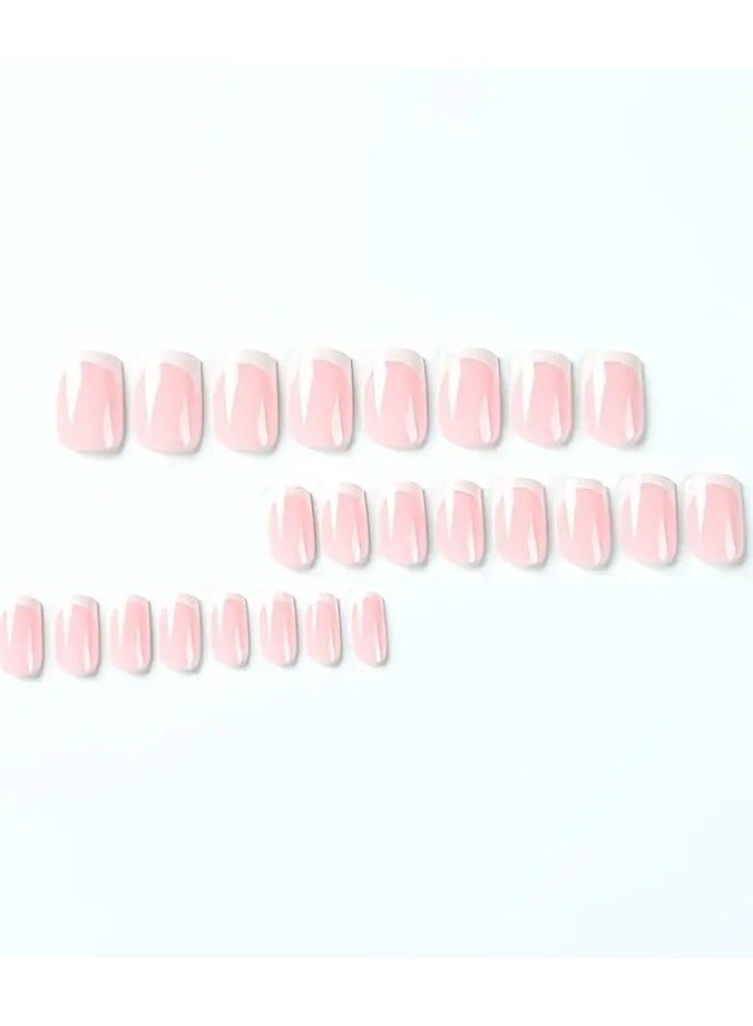 ORiTi 24 قطعة أظافر باليه فرنسية بيضاء حافة لاصقة - أظافر مزيفة متوسطة الطول على شكل تابوت للنساء والفتيات والمراهقات - تشمل لاصق وملف أظافر - Image 2