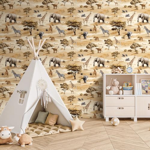 LACHEERY African Animal Wallpaper Safari Wallpaper Peel and Stick Wildlife Animal Wall Paper Nursery Elephant Giraffe Zebra Decorative Contact Paper for Kids Bathroom Walls Cabinets Roll 175x79 - Image 3