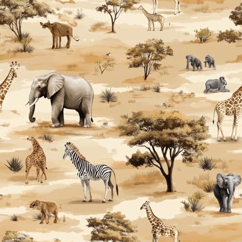 LACHEERY African Animal Wallpaper Safari Wallpaper Peel and Stick Wildlife Animal Wall Paper Nursery Elephant Giraffe Zebra Decorative Contact Paper for Kids Bathroom Walls Cabinets Roll 175x79 - Image 1