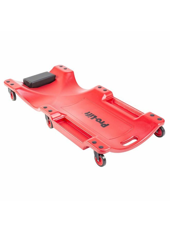 Pro Lift Mechanic Plastic Creeper 40 Inch - Blow Molded Ergonomic HDPE Body with Padded Headrest & Dual Tool Trays - 350 Lbs Capacity Red - Image 2
