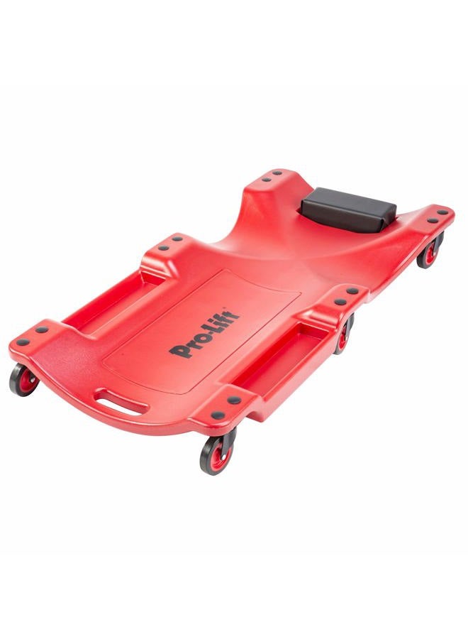 Pro Lift Mechanic Plastic Creeper 40 Inch - Blow Molded Ergonomic HDPE Body with Padded Headrest & Dual Tool Trays - 350 Lbs Capacity Red - Image 1