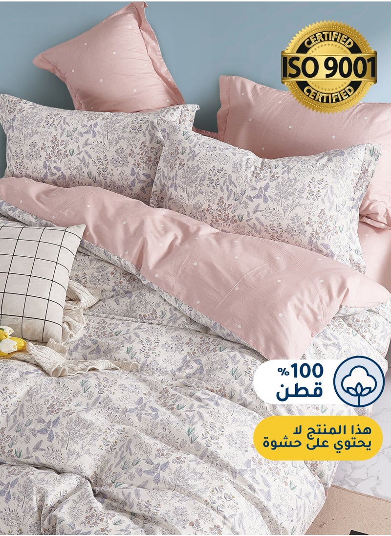 Master Home Textile Master Home Textile Cotton Floral Duvet Cover Set, Fits 120 x 200 cm Single Size Bed, 200TC Cotton, 4-Piece Set with Zipper Closure and Corner Ties  - Image 2
