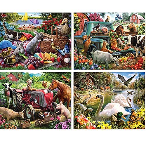 Bits and Pieces  4in1 MultiPack Jigsaw Puzzle Set for Adults  Picnic Surprise Pickup Tractor  Summer Retreat by Larry Jones  Random DieCut Pieces Four 300 Piece Puzzles 16 x 20 - Image 5
