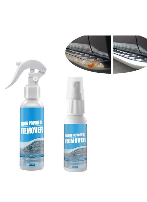 Car Rust Removal Spray, 2 Pcs Metal Surface Chrome Paint Car Cleaning, Multi-Purpose Car Rust Remover Spray, Car Wheel Rust Remover, for Rust Removal of Various Metals (30ml+100ml)