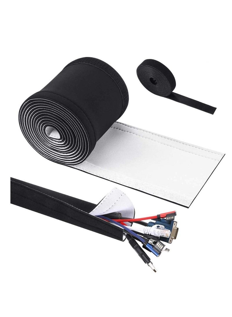 Y&D Cable management sleeve, flexible neoprene cable tube and nylon ties, used for desktop TV computer wire cover cover, black white reversible  - Image 1