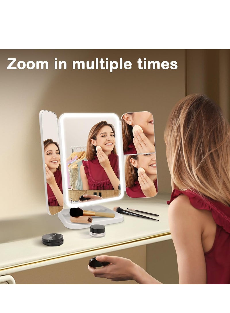 إلترازون 3-Fold Lighted Makeup Mirror with 5X/3X/1X Magnification – 52 LED Lights, Touch Screen Control, 180° Adjustable Rotation, Portable & Foldable Vanity Mirror for Perfect Makeup and Skincare  - Image 1