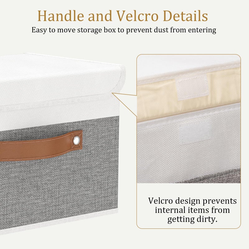 OUTBROS Large Foldable Storage Bins, Linen Fabric Box with Lid, Organiser for Shelves, Cubes For Towels, Clothes, 13 x 9.1 x 7.9 inch (White/Grey, 1-Pack) - Image 5