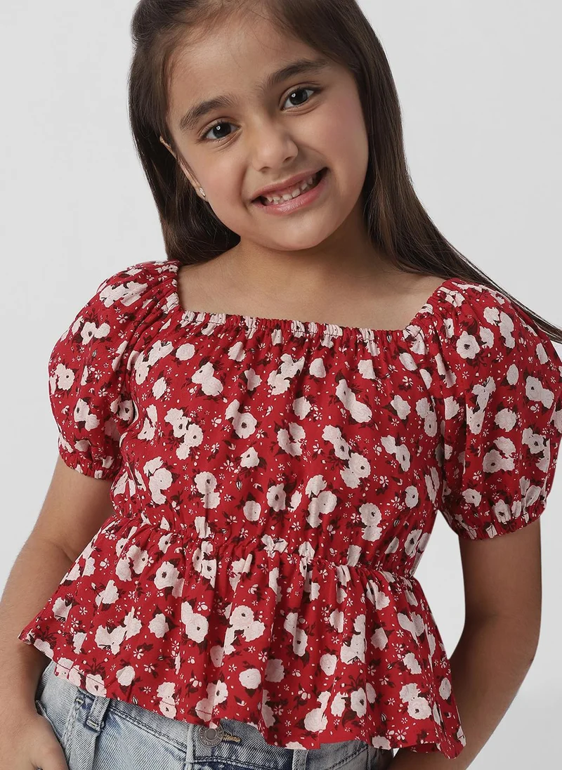 نوتيناتي Nautinati Girls Floral Print Puff Sleeve Fit and Flare Top