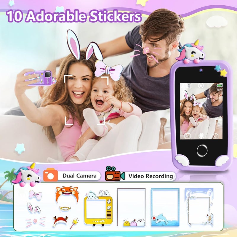 Eworld Unicorn Kids Smart Phone Toy, 2.8" IPS Touchscreen with Dual Camera & 8GB SD Card, Learning Play Phone for Ages 3–12, Assorted Colors - Image 3