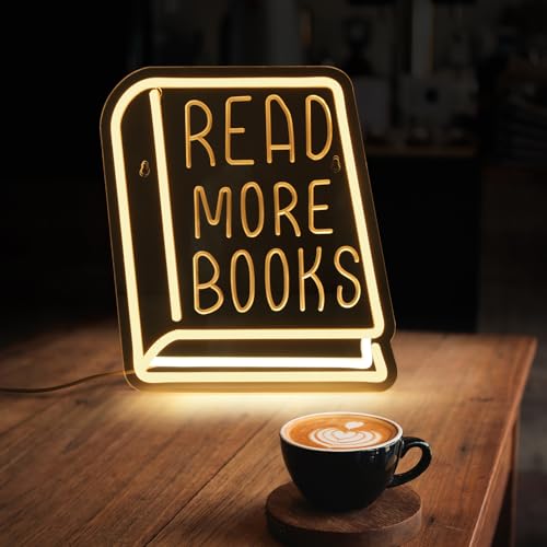 Sachie Read More Books Neon Sign - Dimmable Book Neon Lights LED Light Up Sign for Bedroom, Bookstore, Library, Study Room - Classroom and Museum Decoration (11.8"*10.6")"（1pack） - Image 1