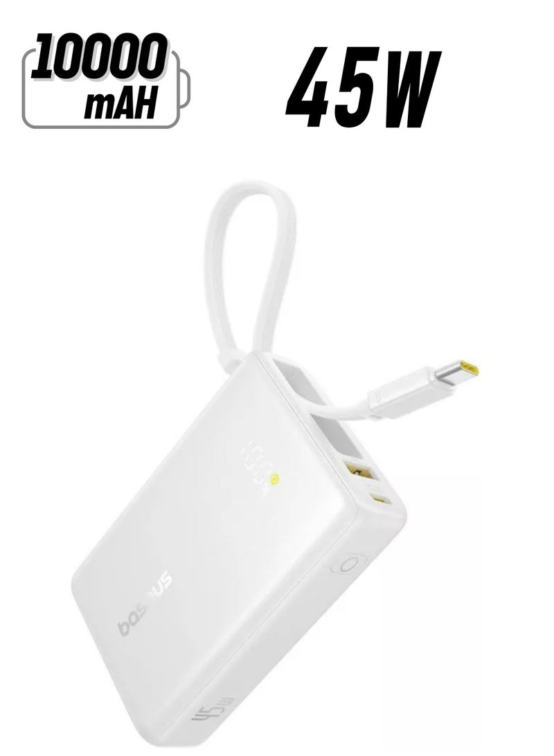 بيسوس بنك طاقة فائق الصغر للشحن السريع مع كابل USB-C مدمج بقوة 45 واط، ومنفذ طاقة USB-C بقوة 45 واط، ومنفذ USB-A QC 3.0 بقوة 22.5 واط لهاتف iPhone 16/15/14/12، Samsung S24/S23/S22، iPad Air/Pro، Microsoft Surface، MacBook Pro/Air 13”، Lenovo ThinkPad T14، Dell XPS 13 والمزيد- - Image 1