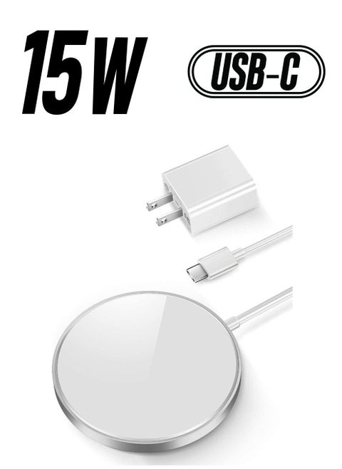 Magnetic Wireless Charger,15W Max Wireless Charging Pad with USB-C 20W PD Adapter, Compatible with MagSafe Charger for iPhone 14/14 Pro/14 Plus/14 Pro Max/iPhone 13/13 Mini/13Pro max,Silver