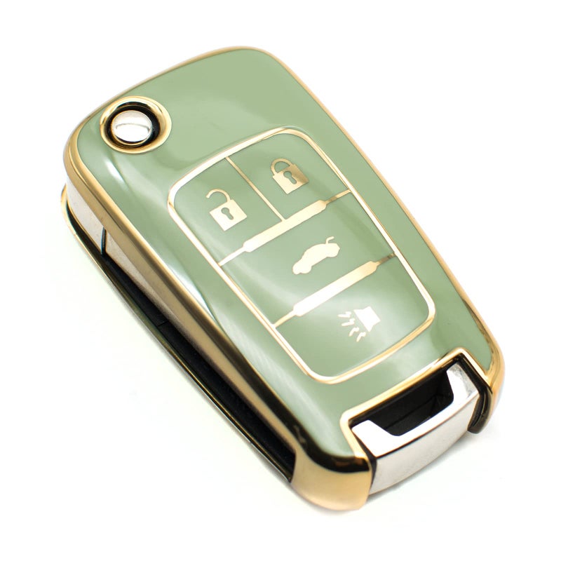FEYOUN Key Fob Cover Compatible with Buick Encore Chevy Chevrolet Camaro Equinox Impala Sonic Trax GMC Terrain Flip 4 Buttons TPU Remote Keyless Key Fob Case Protection Shell Accessories Green