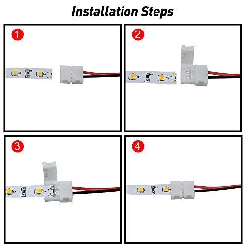 LightingWill 10pcs Pack Strip Wire Solderless Snap Down 2Pin Conductor LED Strip Connector for 8mm Wide 3528 2835 Single Color Flex LED Strips - Image 3