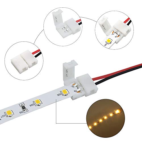 LightingWill 10pcs Pack Strip Wire Solderless Snap Down 2Pin Conductor LED Strip Connector for 8mm Wide 3528 2835 Single Color Flex LED Strips - Image 2