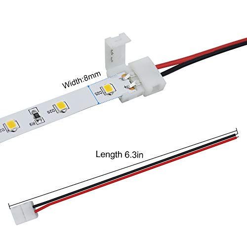 LightingWill 10pcs Pack Strip Wire Solderless Snap Down 2Pin Conductor LED Strip Connector for 8mm Wide 3528 2835 Single Color Flex LED Strips - Image 4