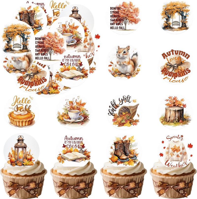 Fyeoxle 36PCS Edible Happy Fall Day Cupcake Toppers Wafer Paper Sweater Season Decorations Edible Autumn Leaves Cupcake Picks for Autumn Party Birthday Decor Supplies - Image 1