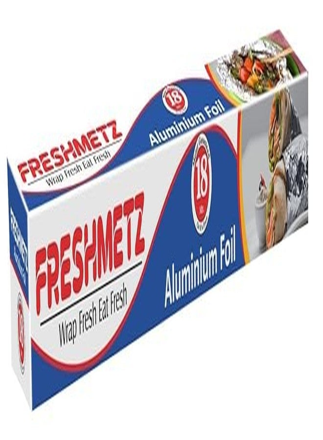 FRESHMETZ ورق ألومنيوم فريش ميتز ١٨ متر | ورق فضي متين ١١ ميكرون صالح للطعام | مثالي للطبخ والخبز والشواء وتغليف وجبات الطعام | يحافظ على الطعام ساخنًا وطازجًا | ضروري في المطبخ - Image 1