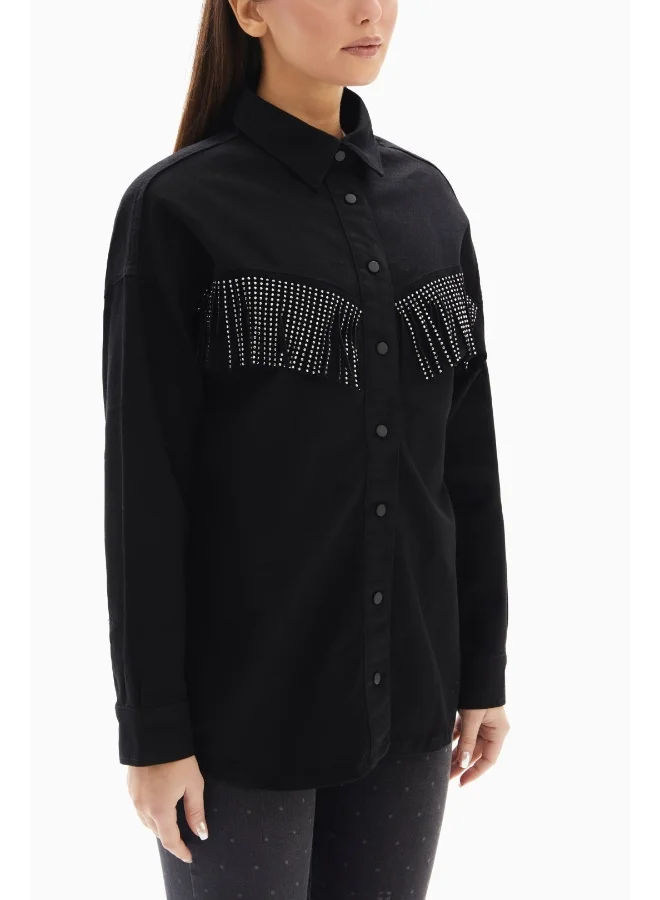 Wecre8 Black Stud Fringes Shirt
