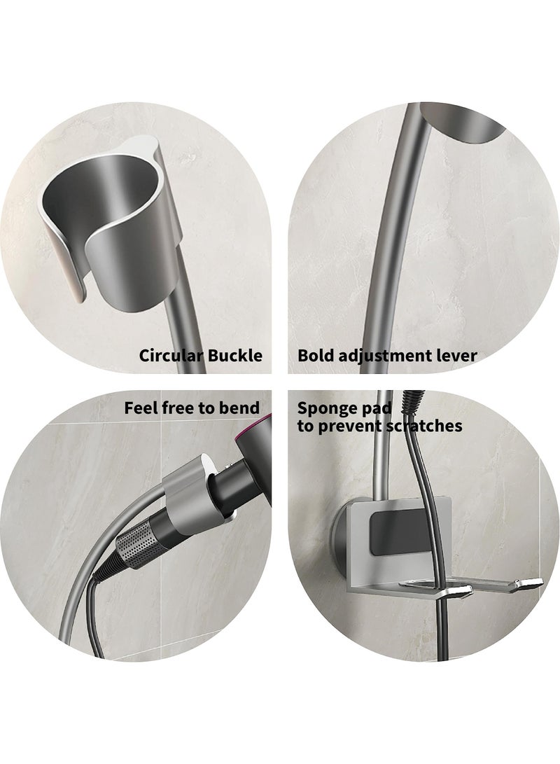 Excefore Wall Mounted Hair Dryer Holder, Aluminum Alloy Dryer Stand with Glue, Adjustable Hairdryer Holder Hands-Free Blow Dryer Holder for Bathroom, Vanity, Makeup Room - Image 4