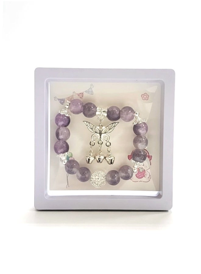 Crazy Boss 4-Piece Butterfly & Bell Charm Bead Bracelet Set – Cute Aesthetic Jewelry for Girls & Teens – Pastel Stackable Bracelets in 3D Floating Gift Boxes (Pink, Red, Purple, White) - Image 3
