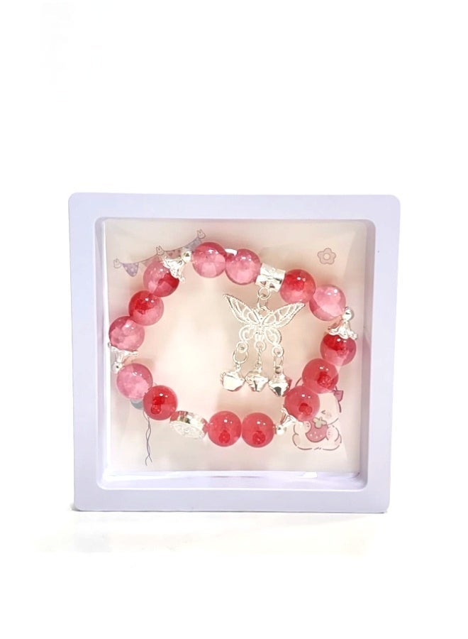 Crazy Boss 4-Piece Butterfly & Bell Charm Bead Bracelet Set – Cute Aesthetic Jewelry for Girls & Teens – Pastel Stackable Bracelets in 3D Floating Gift Boxes (Pink, Red, Purple, White) - Image 2
