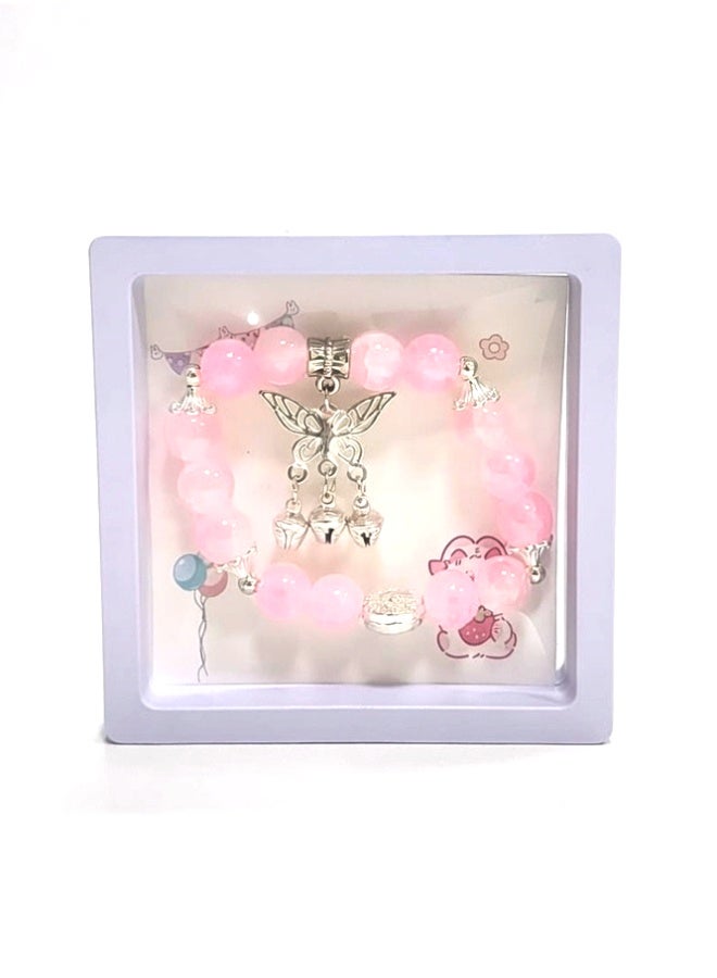 Crazy Boss 4-Piece Butterfly & Bell Charm Bead Bracelet Set – Cute Aesthetic Jewelry for Girls & Teens – Pastel Stackable Bracelets in 3D Floating Gift Boxes (Pink, Red, Purple, White) - Image 4