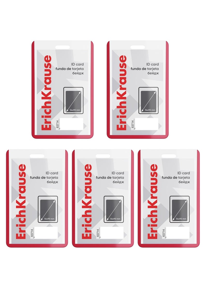 ErichKrause 5-Piece PVC ID Card Holder Vertical Red - Image 1