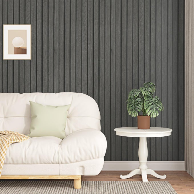 GREY BLACK WOOD PEEL AND STICK WALL PANELS SELF ADHESIVE FAUX WOODEN SLAT WALL PANELING FOR INTERIOR WALLS 1771X118 WATERPROOF WOOD STRIPED WALLPAPER FOR BEDROOM LIVING ROOM CABINETS